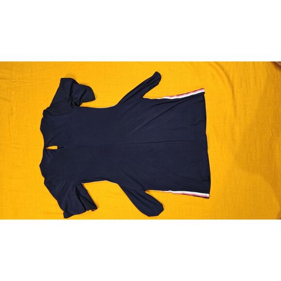 Women's Modest Dress Sz S W/Pockets Navy / Pink Colorblock Tulip Sleeve - Picture 3 of 10